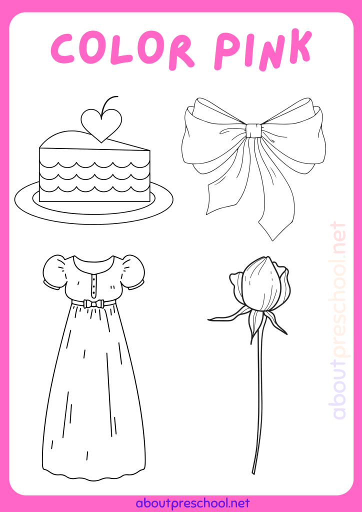 Color Pink worksheets for Kindergarten - About Preschool
